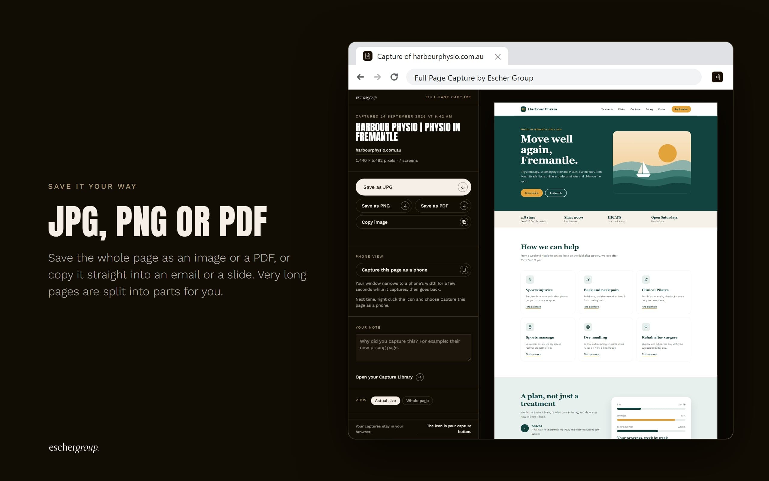 Full Page Capture: JPG, PNG or PDF