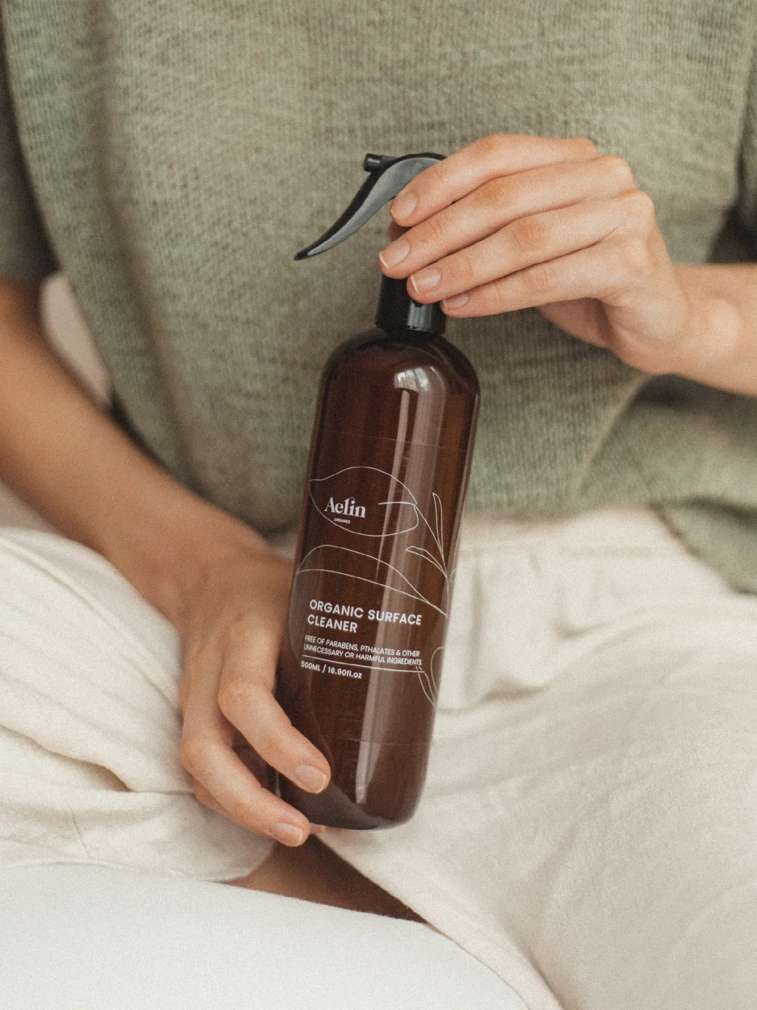 Aelin Organics surface cleaner in use