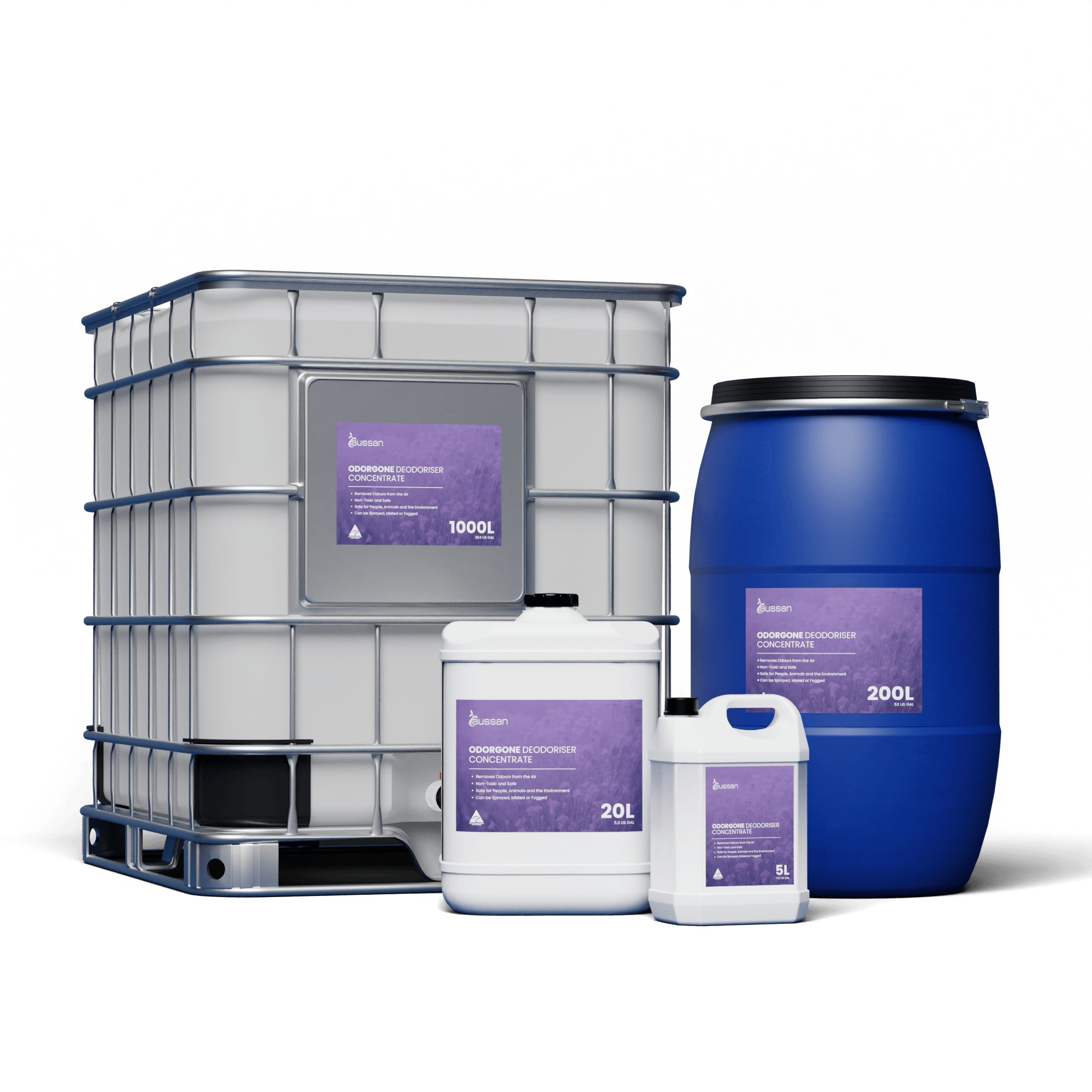 The OdorGone range across all container sizes
