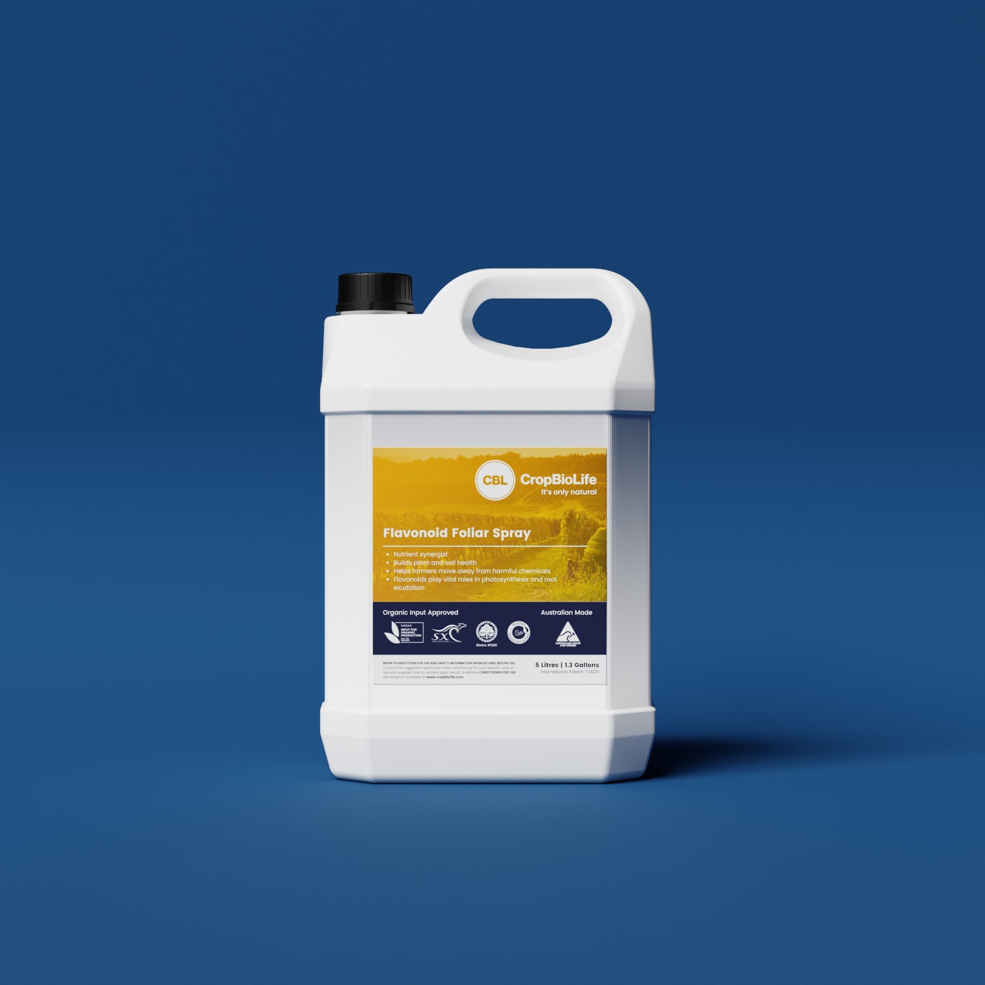 CropBioLife 5 litre container showing the flavonoid foliar spray label