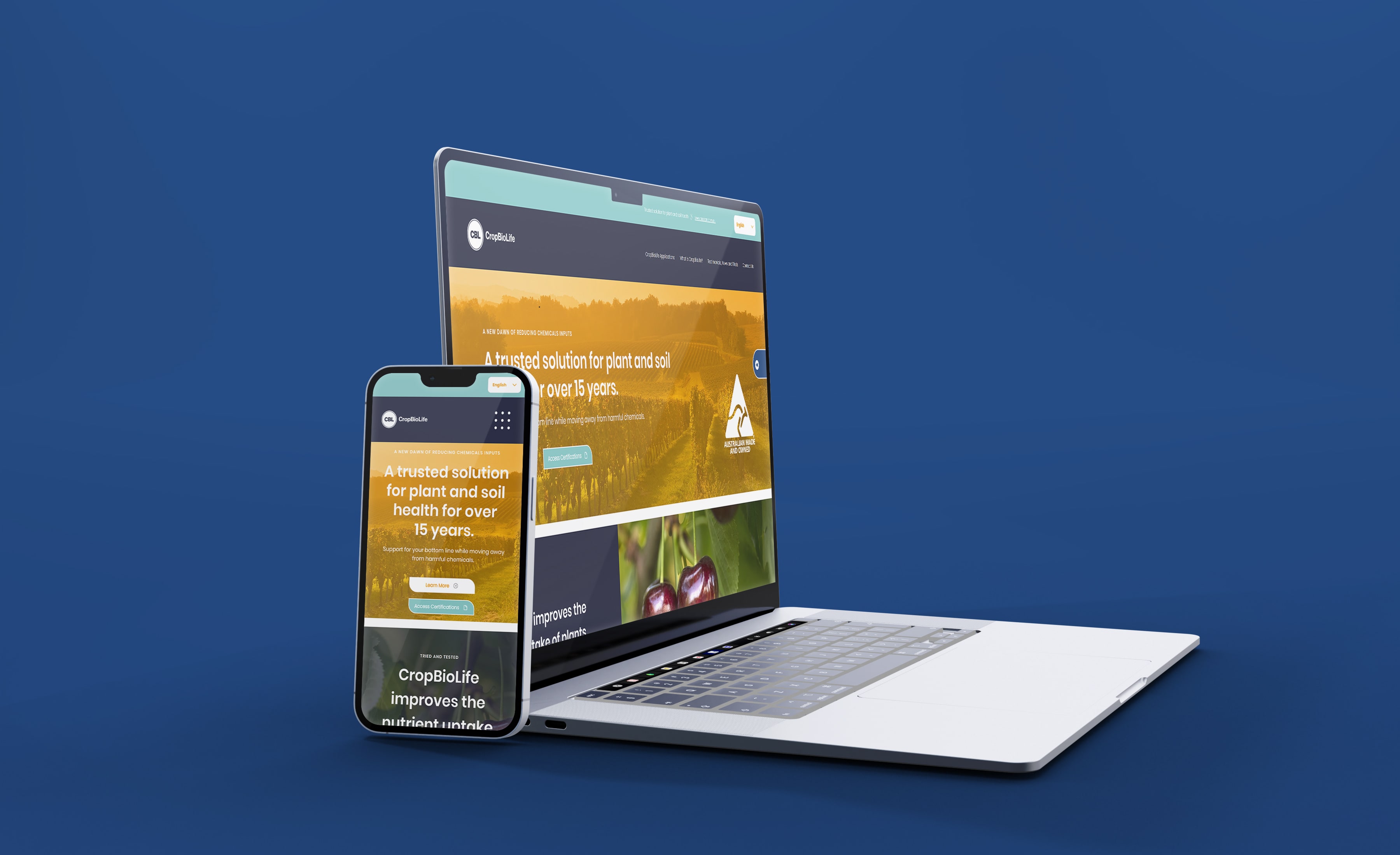 The CropBioLife website shown on a laptop and a phone