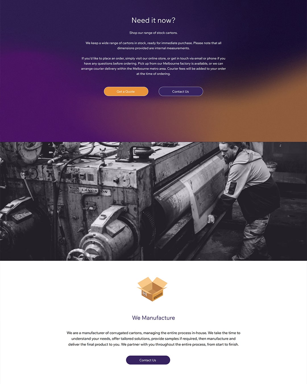 The rebuilt Imperial Cartons website, a further page