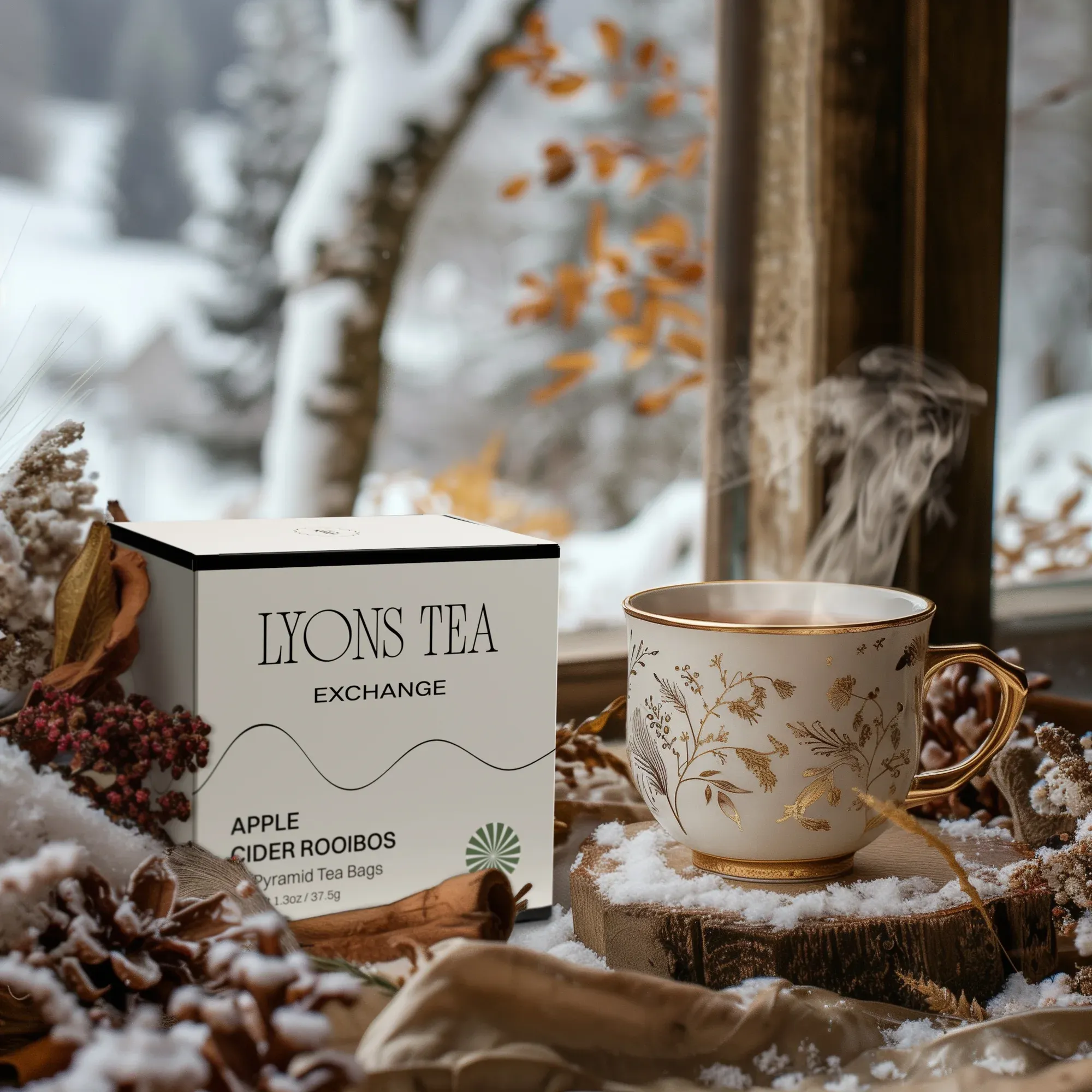 Apple Cider Rooibos styled in a winter setting