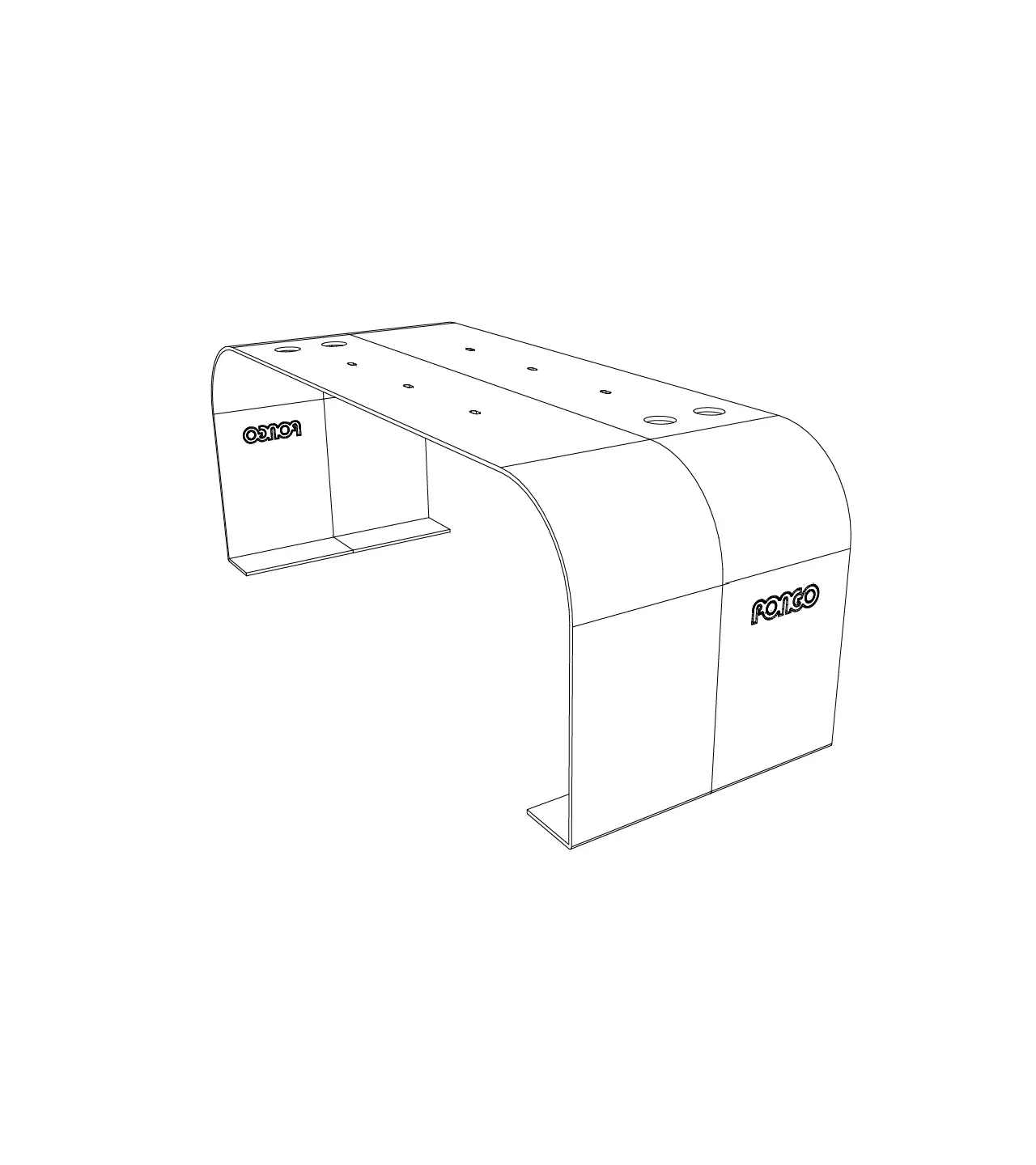 Technical drawing of a curved PONGO table