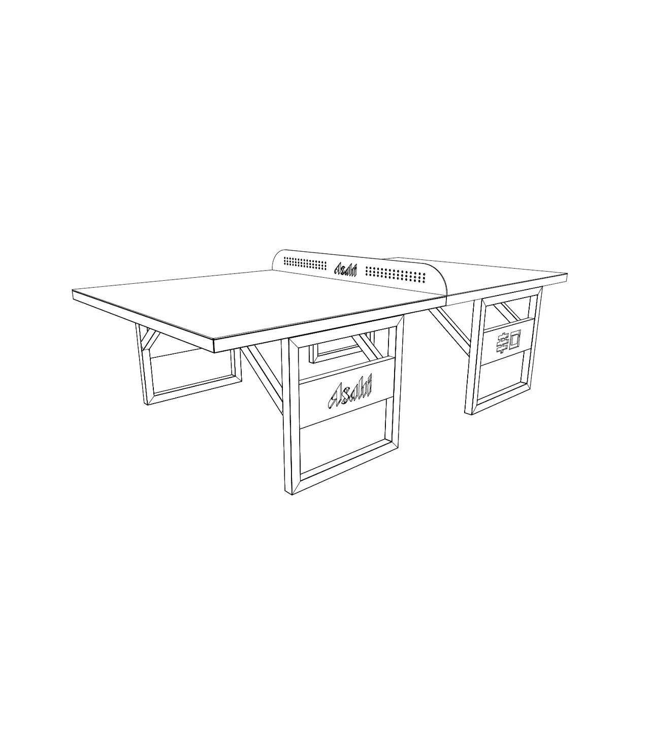 Technical drawing of the folding PONGO table