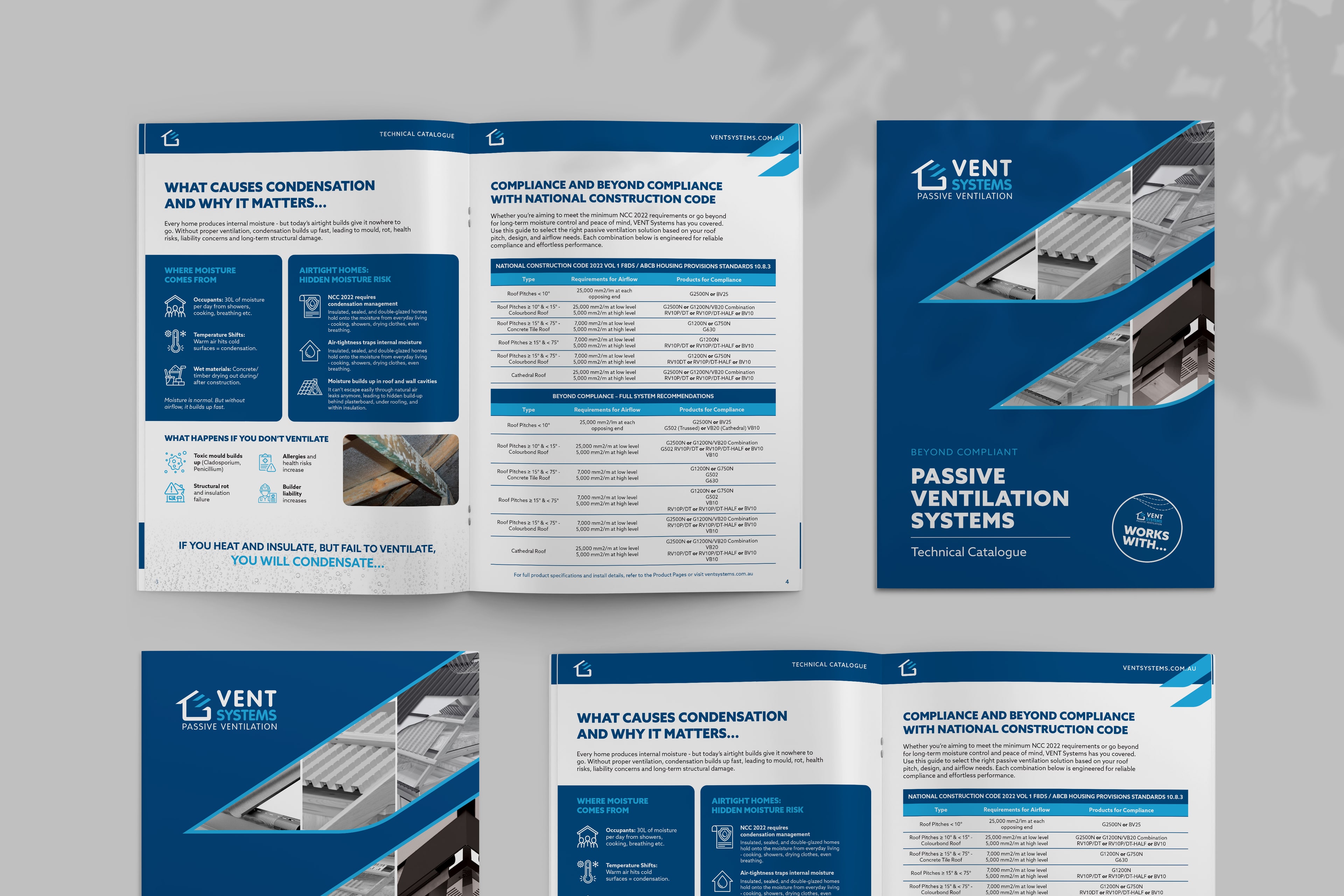 The VENT Systems technical catalogue, open at the condensation pages